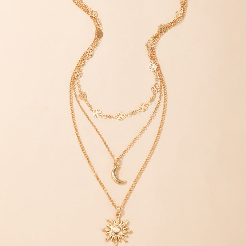 Fashion Sun Alloy Pendant Multilayer Necklace