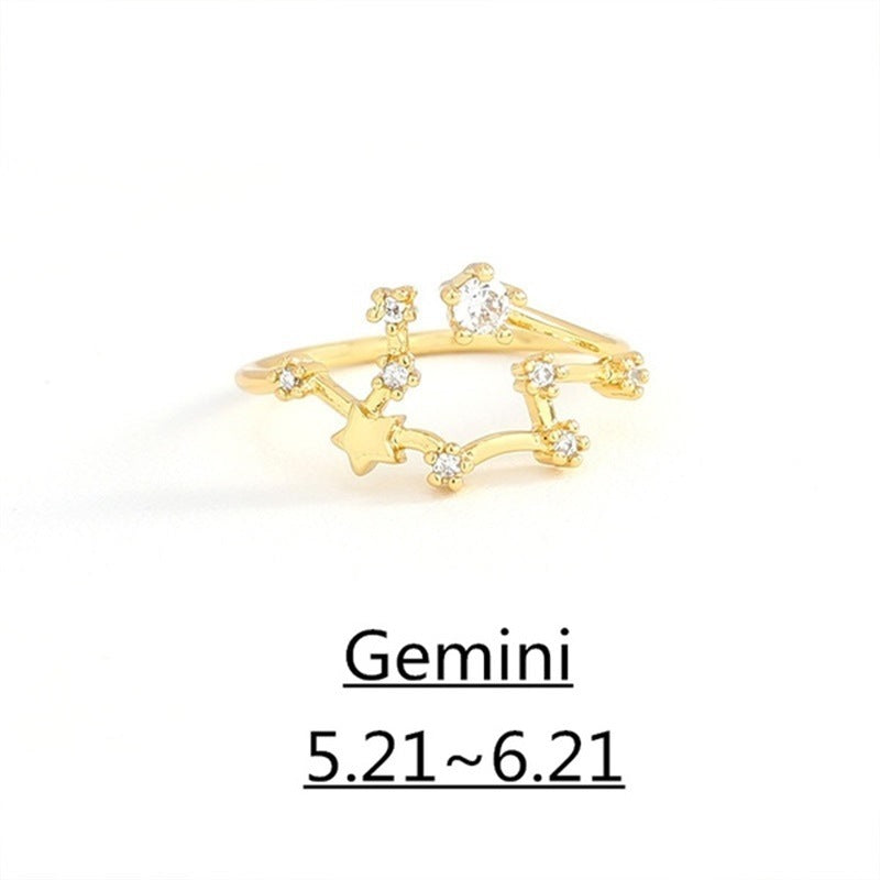 Twelve Constellation Zircon Ring, European And American Fashion  Ring, Good Luck Girlfriend Birthday Gift Factory Wholesale