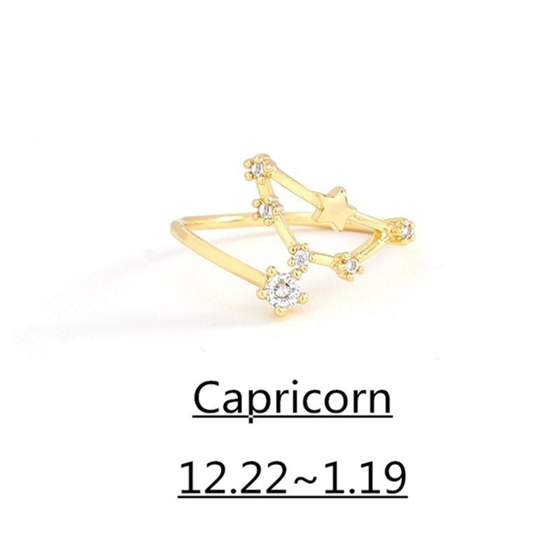 Twelve Constellation Zircon Ring, European And American Fashion  Ring, Good Luck Girlfriend Birthday Gift Factory Wholesale