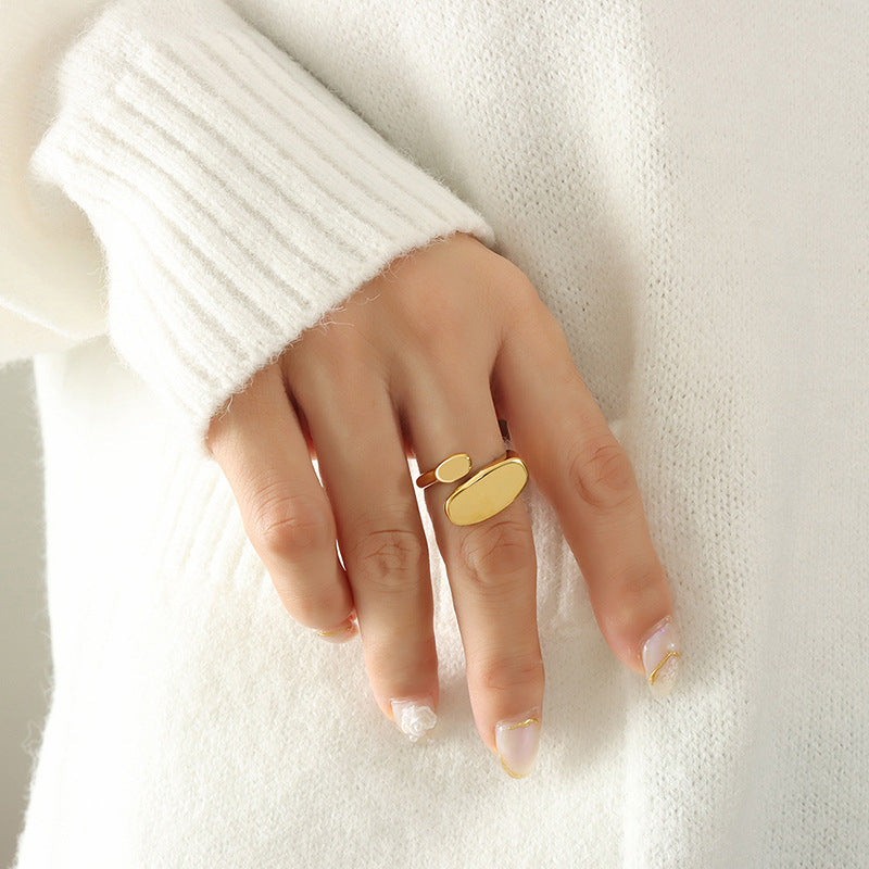 Ins Style Minimalist Special-shaped Flat Titanium Steel 18K Ring