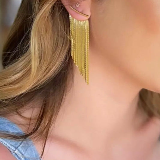 Gold Tassel Long Earrings