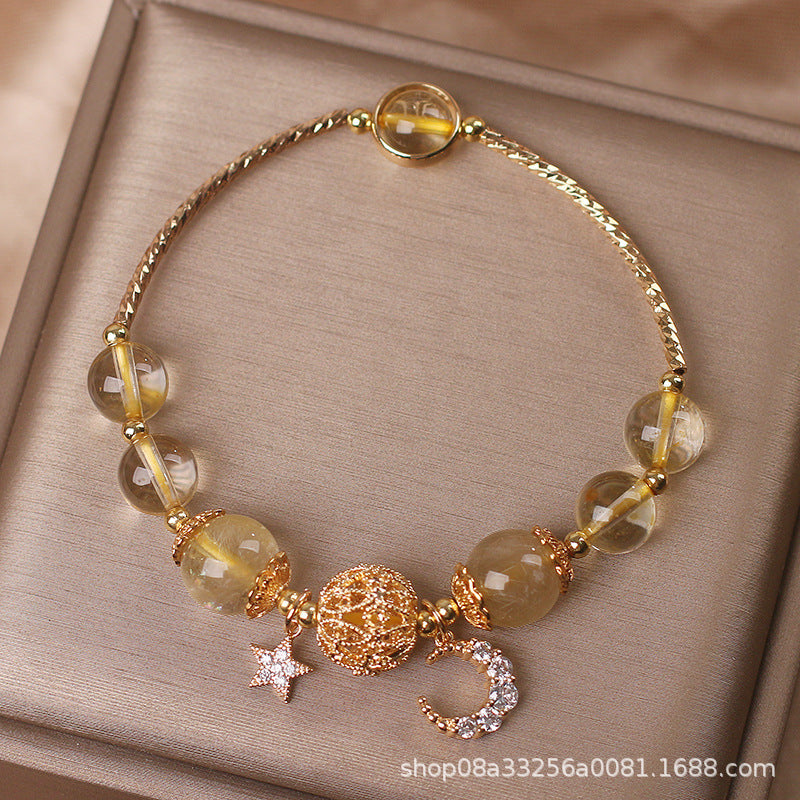 Natural Citrine Gold Gem Quartz Bracelet Women's Light Luxury Star Moon Crystal Accessories