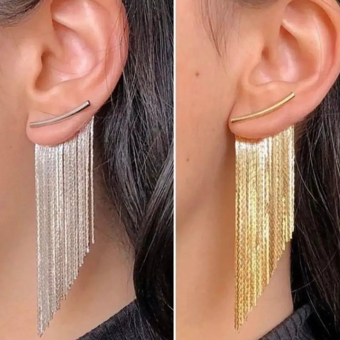 Gold Tassel Long Earrings