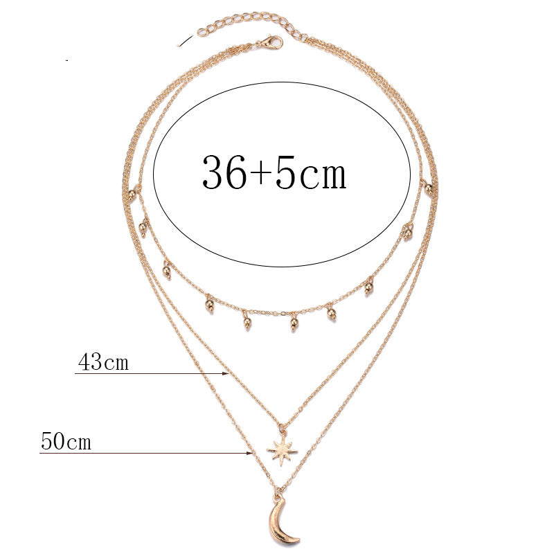 Fashion Gold Plated Moon And Stars Multilayer Necklace