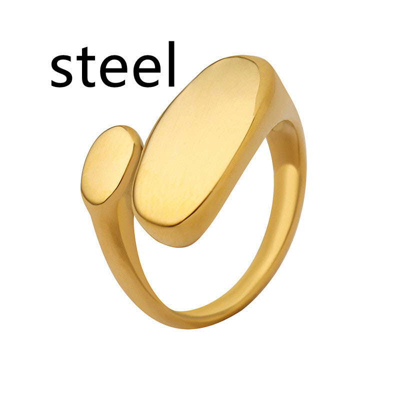 Ins Style Minimalist Special-shaped Flat Titanium Steel 18K Ring